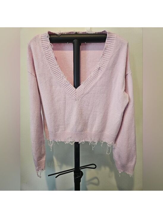 Brooklyn Karma Tops - BROOKLYN KARMA WOMEN'S PINK DISTRESSED GRUNGE KNIT CROPPED TOP SIZE MEDIUM